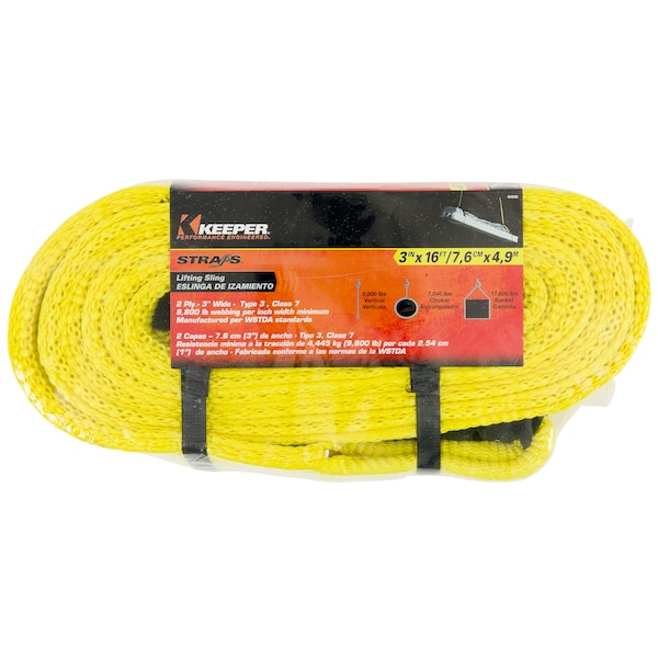 Keeper 16'X3" Lift Sling, 2 Ply, Flat Loop, 8800/7040/17600 2638 - main